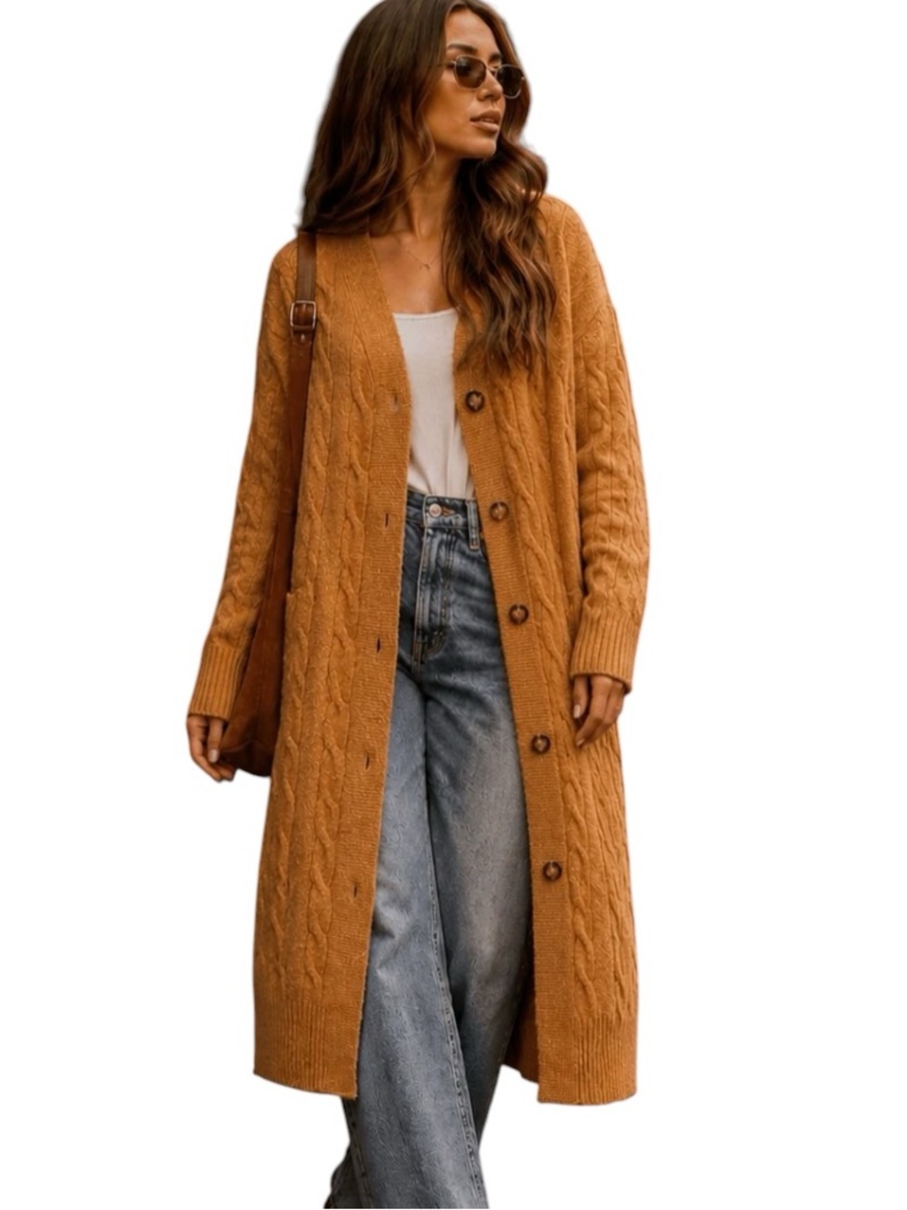 371: JACQUIE THE LABEL NWT LONG BUTTON FRONT SWEATER CARDIGAN TAN